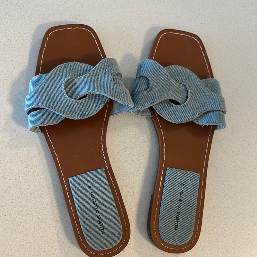 Pull&Bear Blue and Brown Slide Sandals